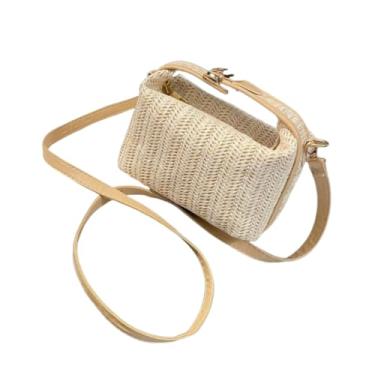 Imagem de Bolsa de palha com alça de grande capacidade bolsa de ombro único moderna simples viagem à praia (Cáqui)