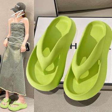 Imagem de Chinelos de fundo grosso aumentam a altura para uso externo sandálias antiderrapantes chinelos femininos verão praia praia praia litoral, verde 6-6,5 (menos de um tamanho)