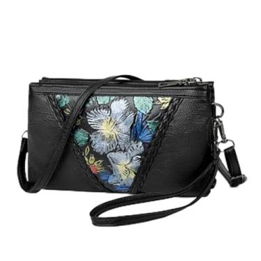 Imagem de Bolsa de ombro feminina PU preta moda impressa bolsa de mão feminina casual bolsa mensageiro, Preto 3, Small