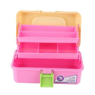 Imagem de Ymiko Caixa de Armazenamento para Estudantes de Arte, Organizador de Plástico de 3 Camadas Com Design Dobrável, Encaixe Largo para Lápis, Pincéis, Tintas, Materiais de (551 Tamanho Pequeno Rosa