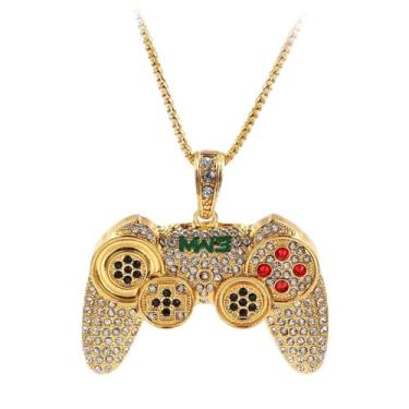 Imagem de Colar masculino com pingente de controle de jogo de cristal divertido estilo punk hip hop - joia grossa e larga, colar de amizade ideal para melhores amigos, presentes exclusivos de Natal e