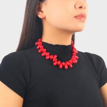 Imagem de Colar gargantilha feminina boêmio com contas de gota grossa de resina feita à mão com contas de bola irregularidade, pingentes, corrente ajustável, joia de festa de Natal, Medium, Metal, Sem Pedra