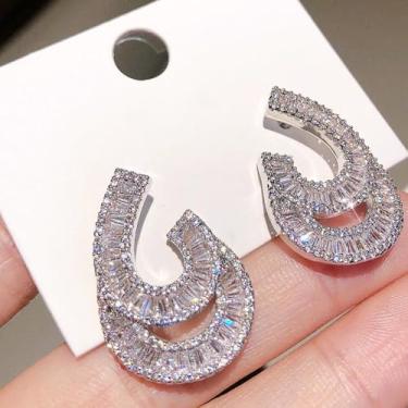 Imagem de Brincos de zircônia cúbica brilhantes em forma de gota d'água requintada joia feminina para festa de casamento, 0.98, Latão, Sem pedra preciosa