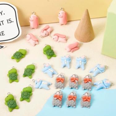 Imagem de Pingentes de resina opaca, 24 peças, 4 estilos, pingentes de animais com argolas de ferro em tom de platina para colar faça você mesmo, brincos, chaveiros, joias, coelho, elefante, tartaruga, ovelha