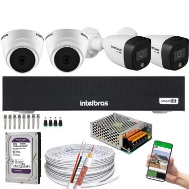 Imagem de Kit 4 Câmeras Intelbras 2 cam 1220D 2 cam 1220B full color Dvr Intelbras Mhdx 3004-C Canais