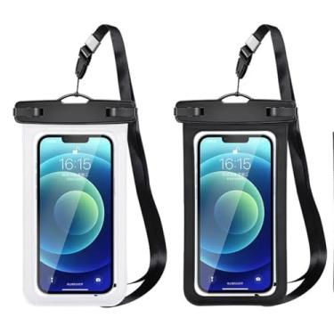 Imagem de Pacote com 2 bolsas de telefone à prova d'água, capa impermeável para iPhone 16 15 14 13 Pro Max, bolsa seca para celular IPX8 Beach Cruise Ship Essentials -21.1 cm preta