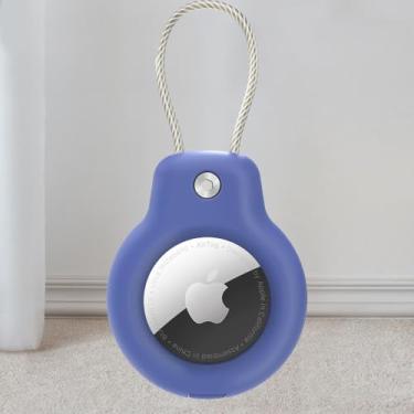 Imagem de Suporte com cabo de arame, estojo de chaveiro seguro para etiquetas de bagagem para chaves, bolsas e muito mais (azul escuro)