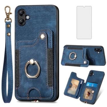 Imagem de Asuwish Capa de telefone para Samsung Galaxy A04e capa carteira com protetor de tela de vidro temperado e alça de pulso RFID suporte de cartão de crédito anel acessórios para celular AO4e A 04e