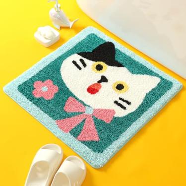 Imagem de Molesun Tapete de banho fofo de gato, tapete de banheiro antiderrapante macio tapete de chuveiro engraçado de microfibra absorvente de água tapetes felpudos para quarto de crianças, quarto, cozinha