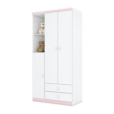 Imagem de Guarda Roupa Infantil 03 Portas 02 Gavetas Henn Branco Ou Branco Com Rosa Chá