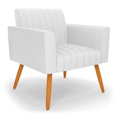 Imagem de Poltrona Viena Gomada Corino Branco Pés Palito Castanho - D'rossi