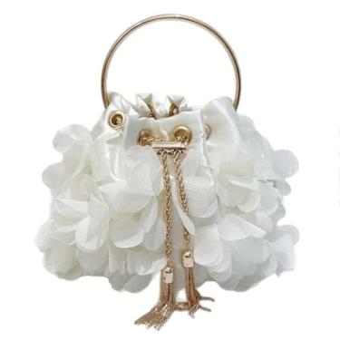 Imagem de Bolsa feminina floral para noite bolsa clutch elegante bolsa transversal com corrente para festa de casamento formatura, Off-white, 16 * 9 * 13 cm