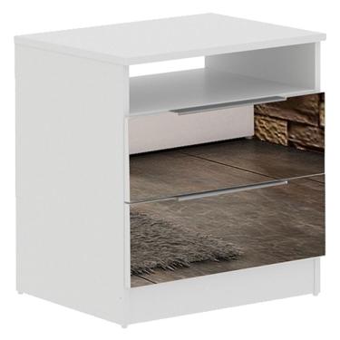 Imagem de Mesa de Cabeceira com 2 Gavetas com Espelho Branca Madesa