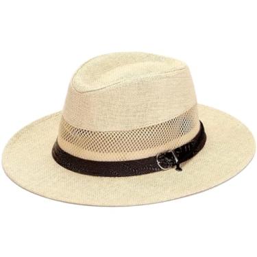 Imagem de Chapéu de sol masculino de verão, malha formal, respirável, feminino, de aba larga, guarda-sol, strawhat leve, cáqui, cabeça grande, 59-60 cm