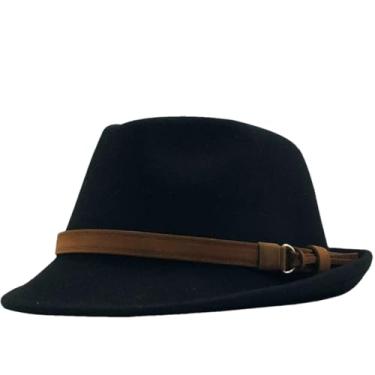 Imagem de Chapéu feminino masculino de feltro panamá jazz chapéu Manhattan estrutura aba curta retrô Fedora preto 55-58 cm