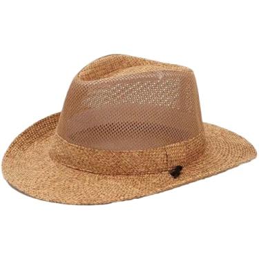 Imagem de Chapéu de sol masculino de verão chapéu formal de malha respirável feminino feriado aba larga sombra sol Strawhat Khaki2 rotina 55-58 cm
