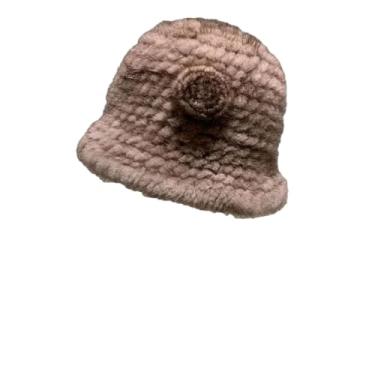 Imagem de Chapéu feminino de inverno de pele espessa quente chapéu de pescador floral chapéu de pele doce cáqui tamanho único