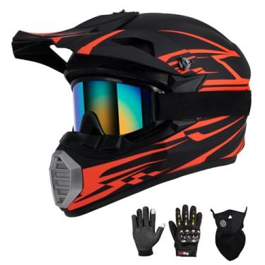Imagem de TIANDU Capacete Adulto Para Motociclista, Quadriciclo, Motocicleta, Unissex Offroad Com Luvas, Óculos De Proteção Facial, Aprovado Pela Full Dot