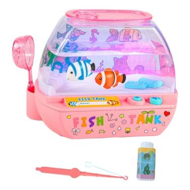 Imagem de Generic Aquário de brinquedo falso com luz, acessório elétrico, mini casinha iluminada para brincar de aquário em casa ou na mesa, Rosa