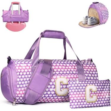 Imagem de Vogewood Presente para meninas de 3, 4, 5, 6, 7, 8, 9, 10, 11 e 12 anos, bolsa de viagem para meninas, bolsa infantil com compartimento para sapatos, bolsa de dança de balé de ginástica personalizada