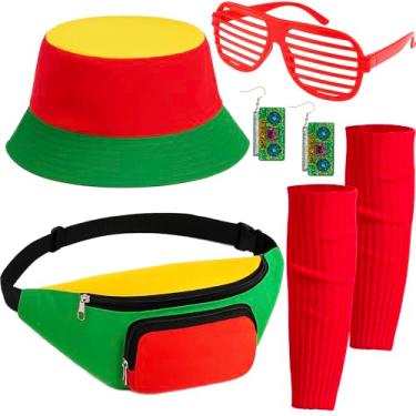 Imagem de YAROMO Christmas Outfits for Women Men, Red-green Fanny Pack Christmas Costumes Adjustable Waist Bag Bucket Hats for Hip Hop