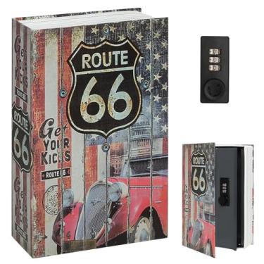Imagem de Cofre de livro de desvio com trava de combinação, Decaller Safe Secret Caixa de bloqueio de metal oculta, 23,8 cm x 15,2 cm x 5,6 cm, Route 66