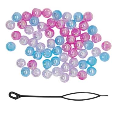 Imagem de NIIIYTYB 60 peças de contas de cabelo para meninas grandes contas redondas tranças com orifício grande pônei azul roxo e rosa para crianças Loc Dreadlock acessórios de decoração de cabelo fácil trança