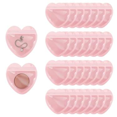 Imagem de 20 peças de bolsas de joias em forma de coração de PVC rosa, bolsas de plástico autovedantes de 9 x 9 cm para anéis, brincos, grampos de cabelo e lembrancinhas de festa