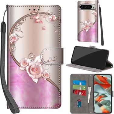 Imagem de Capa carteira para Google Pixel 9 Pro XL 2024, com [3 compartimentos para cartão], fecho magnético com suporte, couro PU, capa flip protetora à prova de choque 2024, rosa rosa