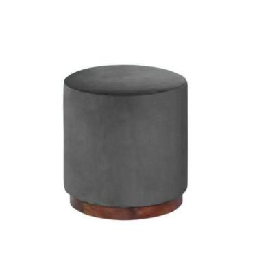 Imagem de Puff Barcelona Decorativo Veludo Cinza Chumbo E Base Madeira