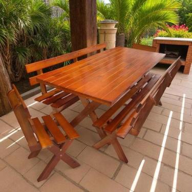 Imagem de Conjunto Kit Mesa Rústica De Churrasco 1 Mesa + 4 Bancos - DKADIDECOR,