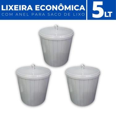 Imagem de Kit 3 Lixeiras Cesto de Lixo Anel Porta Saco Plástico 5 LT - Plas Tutt