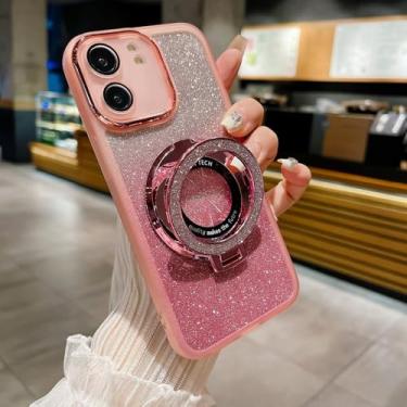 Imagem de HAONANDE Capa com glitter magnético para Motorola Edge 40 Neo, luxuosa capa de telefone transparente com suporte brilhante para mulheres e meninas, capa transparente com protetor de câmera rosa