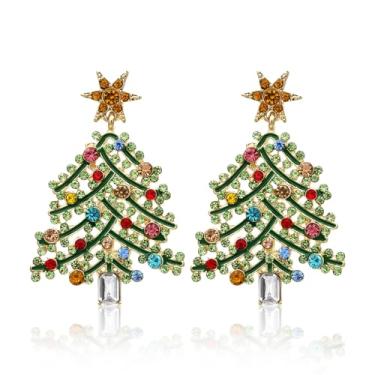 Imagem de Brincos de árvore de Natal para mulheres, strass, cristal brilhante, zircão, árvore de Natal, pingentes, pentagrama de Natal, joias, presentes para ela, Zinco, Sem pedra preciosa