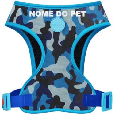 Imagem de Combo Peitoral Style Para Cachorro Com Guia Tradicional, Localizador e Nome Personalizado (Camuflado Azul, M)