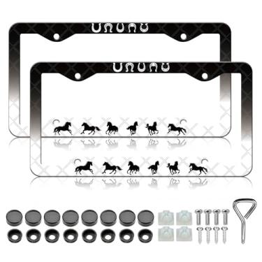 Imagem de Molduras de placa de carro de cavalo - pacote com 2 suportes personalizados para placa de licença de ferradura de gramado, moldura decorativa de carro à prova de ferrugem de metal de alumínio para