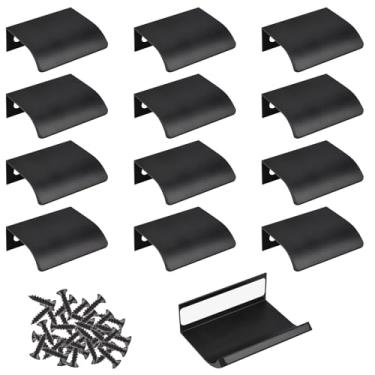Imagem de MOROBOR Puxador de borda de dedo, puxador instantâneo autoaderente para gaveta de armário estilo moderno, puxadores invisíveis de liga de alumínio para cozinha, quarto, sala de estar, 50 mm/preto