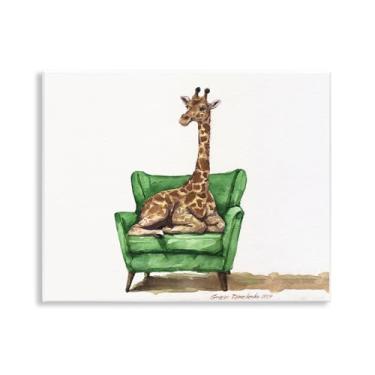 Imagem de Stupell Industries Linda arte de placa de parede de girafa na cadeira verde, design por George Dyachenko, 28 x 35 cm