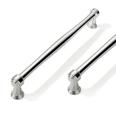 Imagem de CABDM Pacote com 2 puxadores de armário de níquel polido de centro a centro de 256 mm para armários armários puxadores de gaveta resistentes sólidos cômodos cozinhas quartos