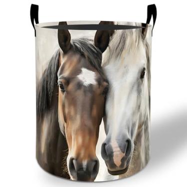 Imagem de Cesto de roupa suja para cavalos 50 x 40 cm, balde de armazenamento de roupas Oxford dobrável à prova d'água para quarto, banheiro, quarto, berçário, decoração de brinquedos, presentes para crianças