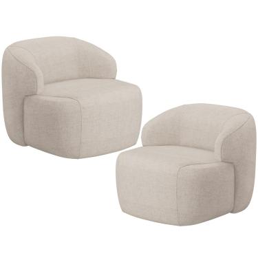 Imagem de Kit 02 Poltronas Decorativa Fixa Orgânica Para Sala Living Barolo L06 Linho Bege - Lyam Decor