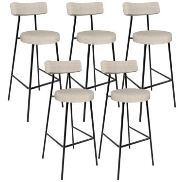 Imagem de Kit 05 Banquetas Alta Bar Cozinha Sala De Jantar Estrutura Em Aço Milão L02 Linho Palha - Lyam Decor