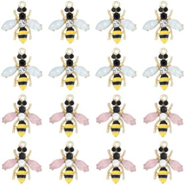 Imagem de SUNNYCLUE 1 caixa, 32 peças, pingentes de abelha esmaltados, pingentes de abelha de metal com strass, dourado, pequenas abelhas, amarelo, favo de mel, pingentes para fazer joias, colar faça você mesmo