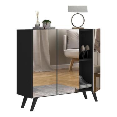 Imagem de Sapateira Retrô Com Espelho 3 Portas Nina Multimóveis V6022 Preta Preto