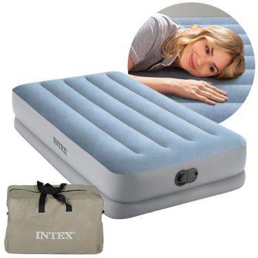 Imagem de Colchão Inflável Solteiro Dura Beam Prestige Azul Standard 136kg Bomba Usb Intex