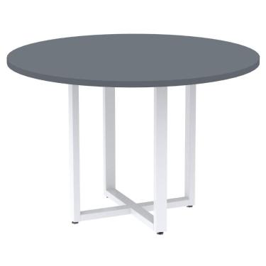 Imagem de Mesa De Reunião Redonda P25 Pandin 110 Cm (largura) Tampo Mdp Grafito Pé Aço Tubular Branco