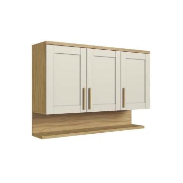 Imagem de Armário Aéreo P- Cozinha Riesling C- 3 Portas E Prateleira 120cm Amendoa-off White - Ronipa