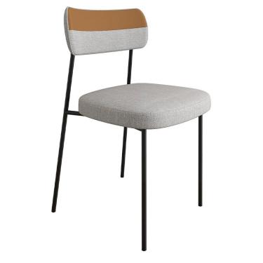 Imagem de Cadeira Estofada Sala De Jantar F01 Linho Cinza Caramelo