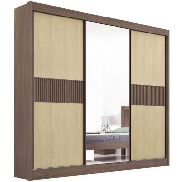 Imagem de Guarda Roupa Cristal Ripado Castanho Linho 3 Portas 6 Gavetas D?doro