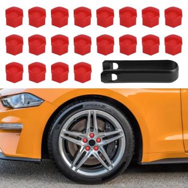 Imagem de HQRNYP 20 peças de tampas de porca, tampa de porca de roda, tampas de parafuso de pneu hexagonais de plástico de 17 mm com conjunto de ferramentas de remoção, acessórios de carro tampas de parafuso de